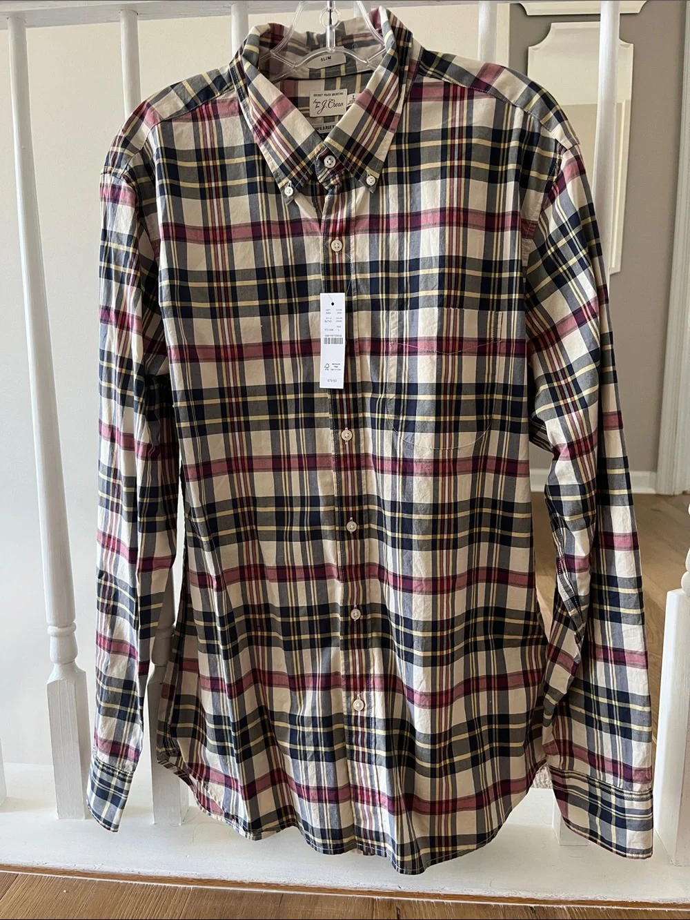J. Crew Men's Plaid Button-Down Shirt in Cream, Navy & Burgundy